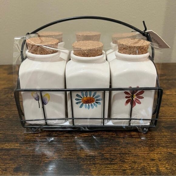 Rae Dunn Watercolor Jars With Cork Lids And Caddy - Picture 2 of 5